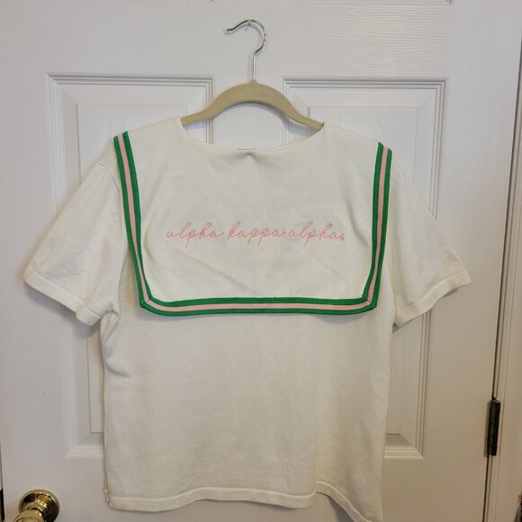 Alpha Kappa Alpha AKA Sailor Knit Big Collar Polo Shirt Preppycore College Top - Picture 2 of 4